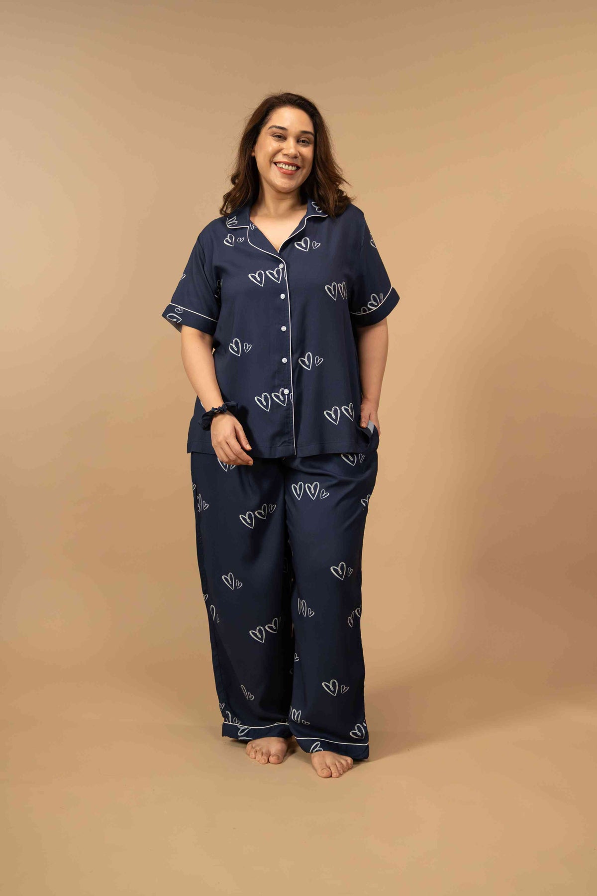 Zoey Heart Viscose Women's Curve Pajama Set - Half Sleeves