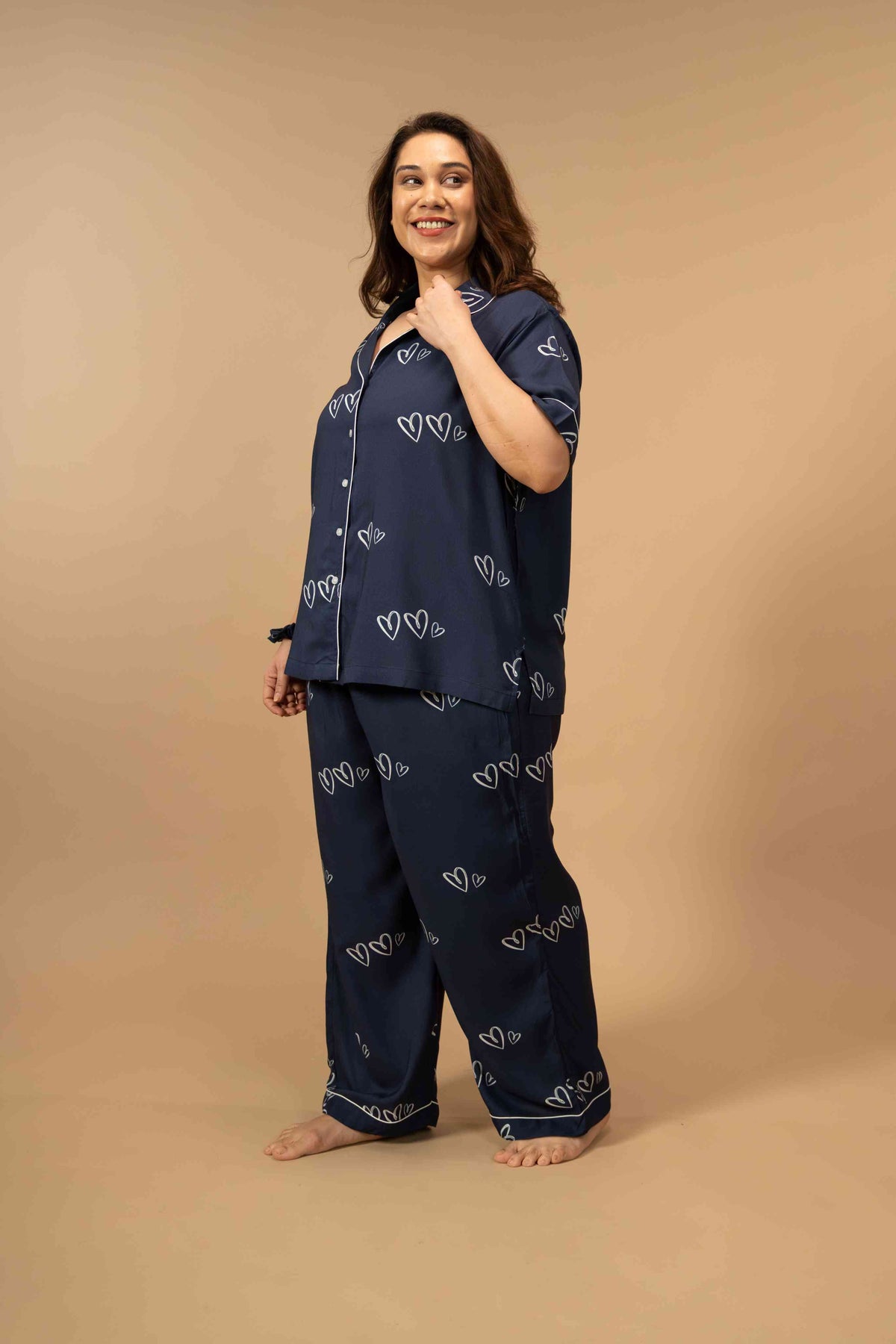 Zoey Heart Viscose Women's Curve Pajama Set - Half Sleeves
