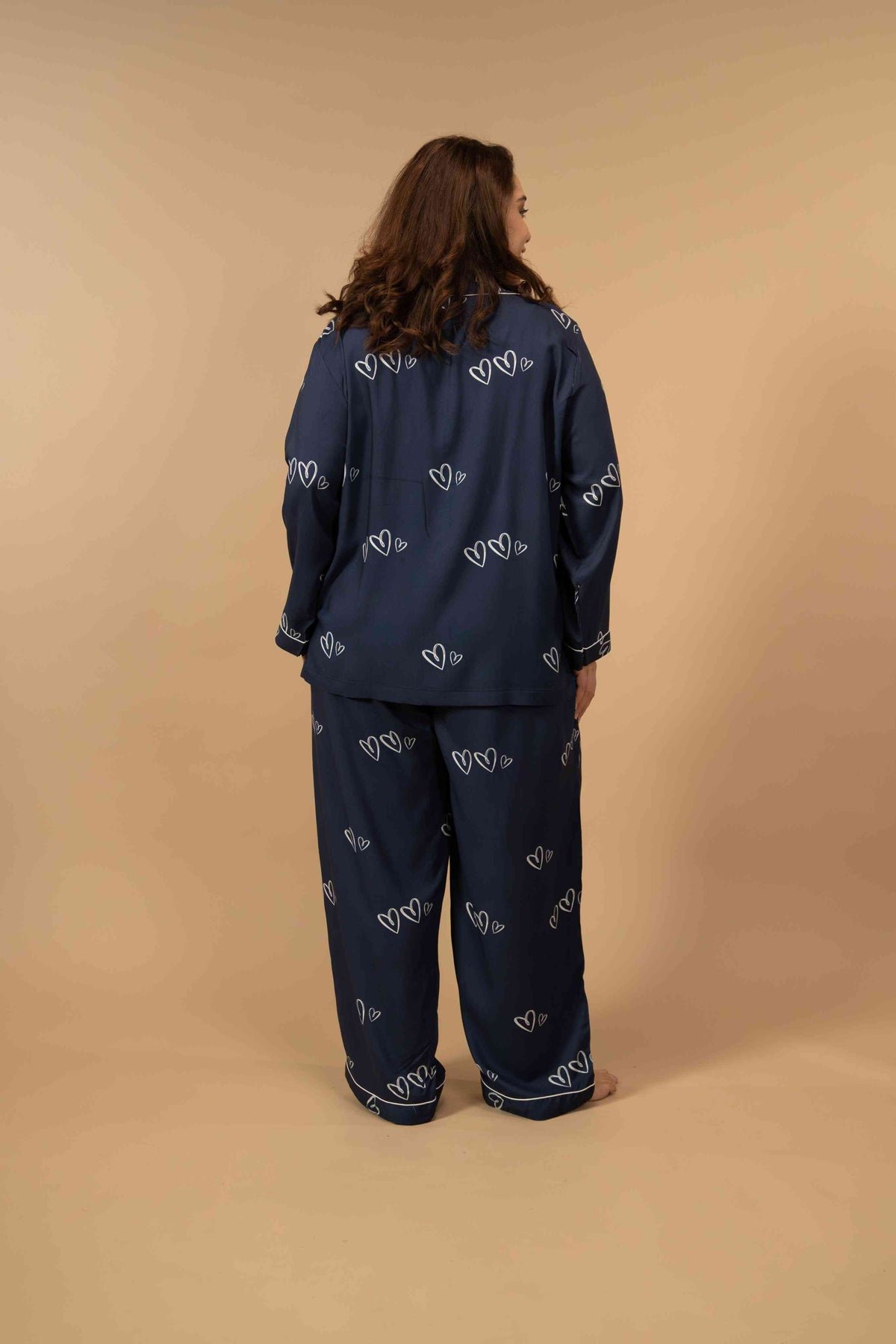 Zoey Heart Viscose Women's Curve Pajama Set - Full Sleeves