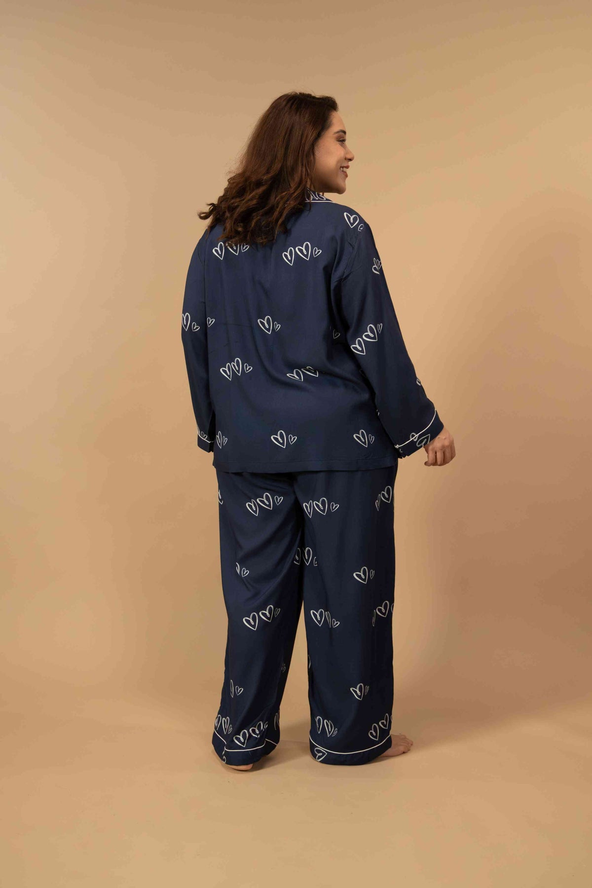 Zoey Heart Viscose Women's Curve Pajama Set - Full Sleeves