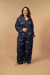 Zoey Heart Viscose Women's Curve Pajama Set - Full Sleeves