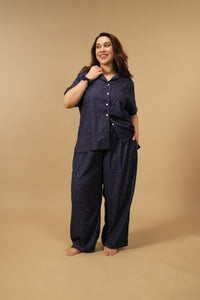 Starlight Blue Printed Viscose Women's Curve Pajama Set - Half Sleeves