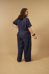Starlight Blue Printed Viscose Women's Curve Pajama Set - Half Sleeves