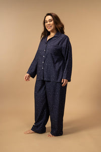 Starlight Blue Printed Viscose Women's Curve Pajama Set - Full Sleeves