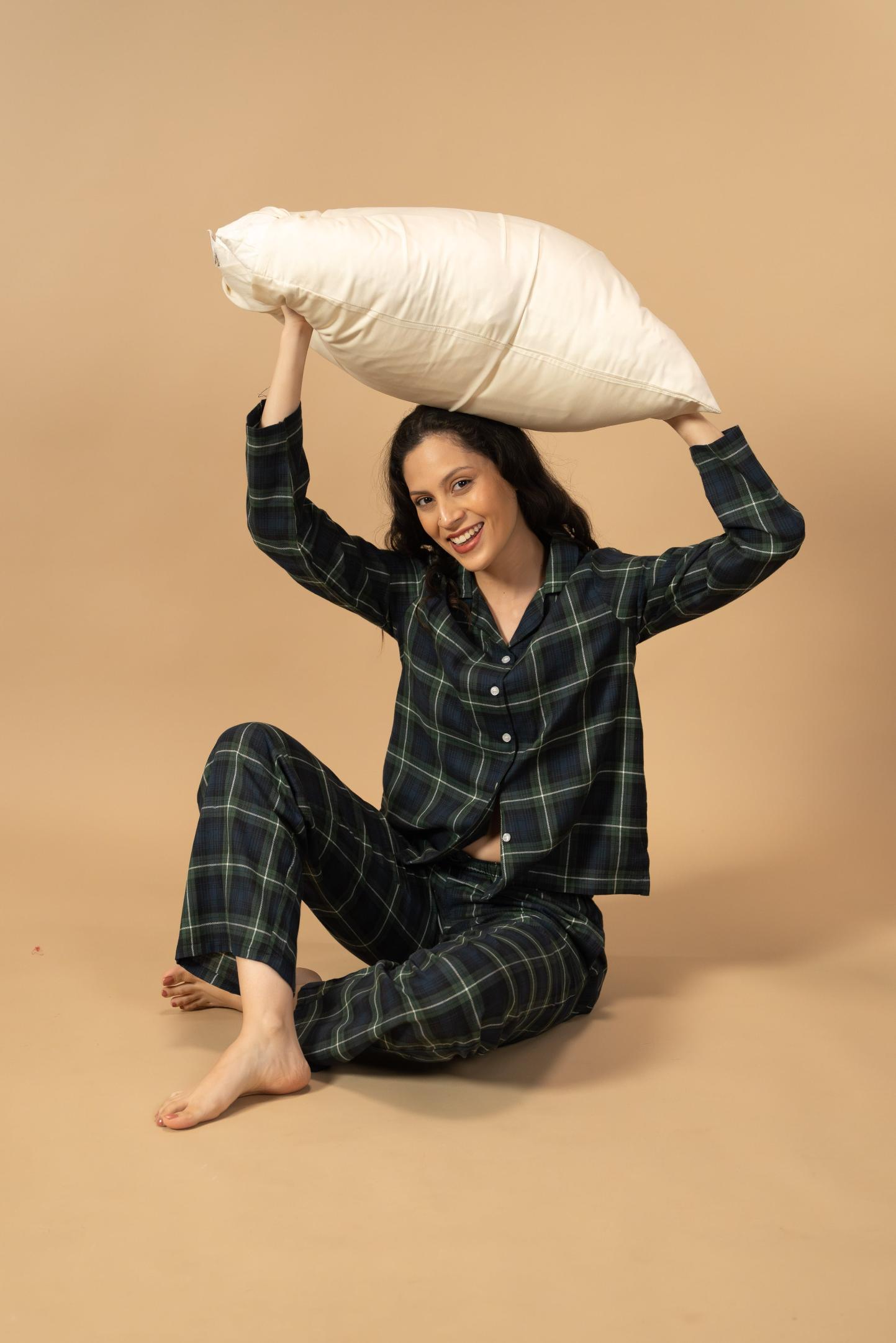 Forest Green Check Cotton Women's Pajama Set- Full Sleeves