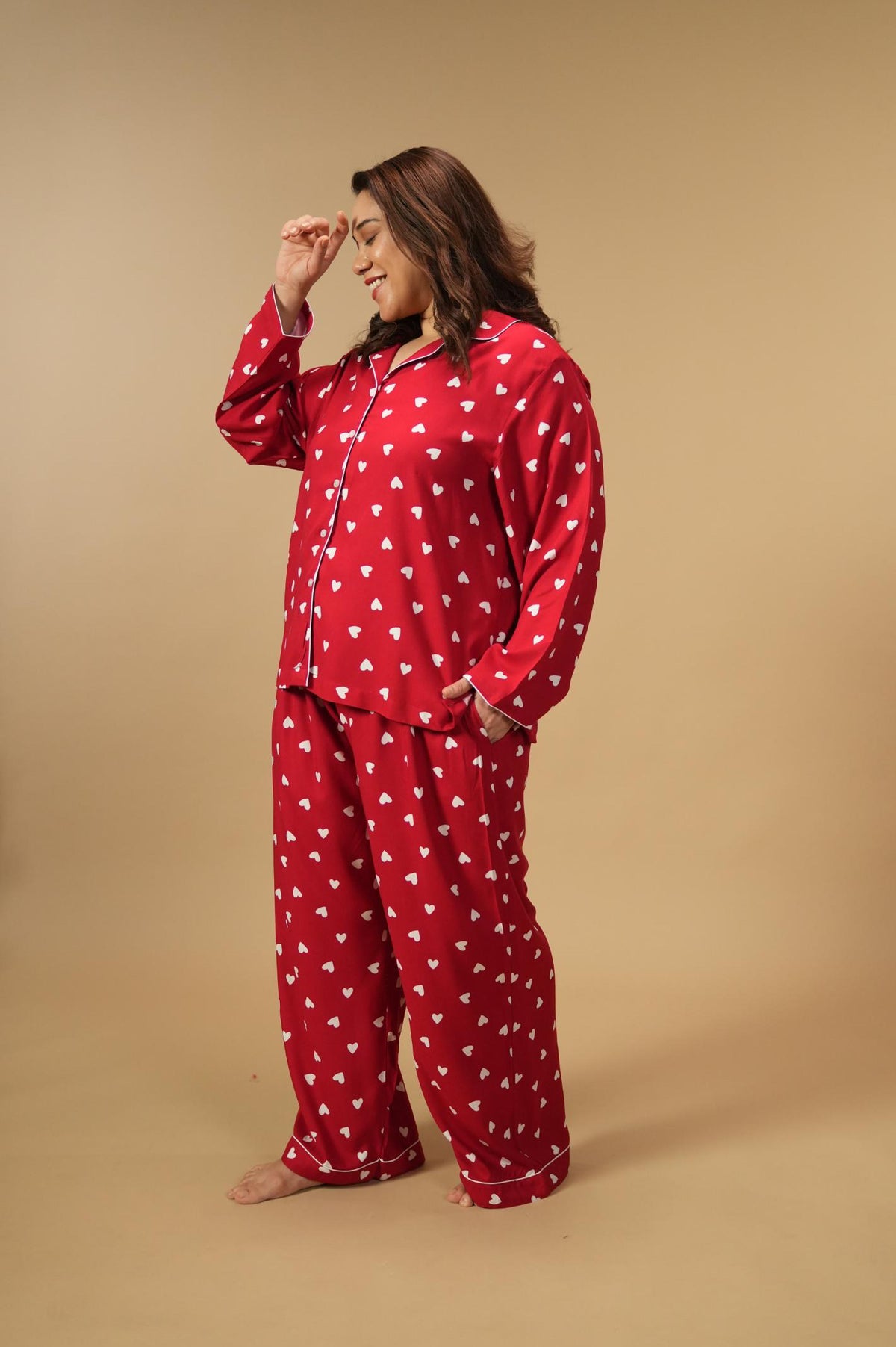 Valentina Viscose Women's Curve Pajama Set - Full Sleeves