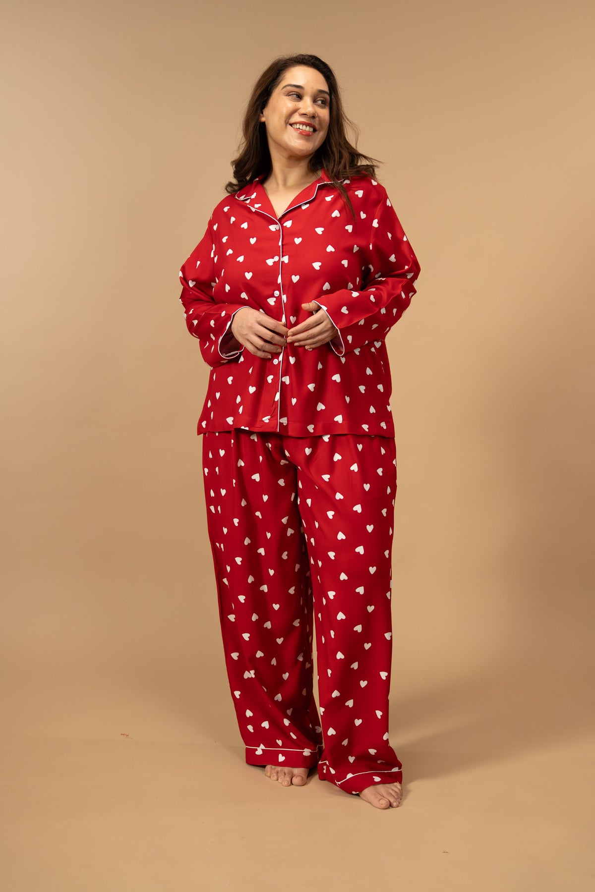 Valentina Viscose Women's Curve Pajama Set - Full Sleeves