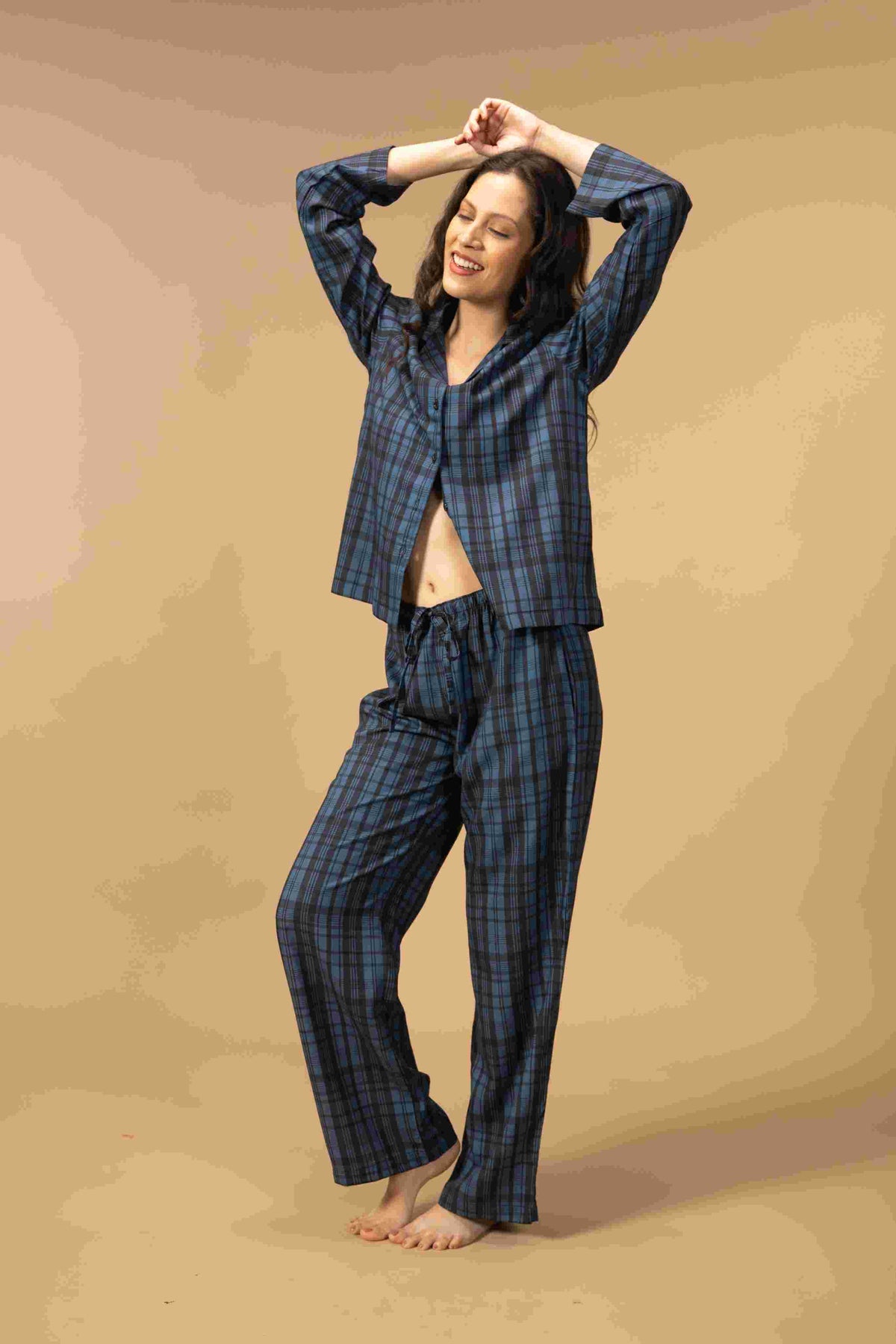 Twilight Check Viscose Women's Pajama Set - Full Sleeves