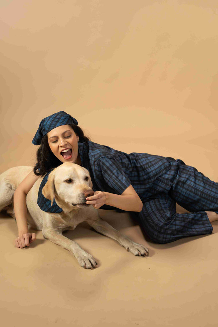 Twilight Check Viscose Women's Pajama Set - Half Sleeves