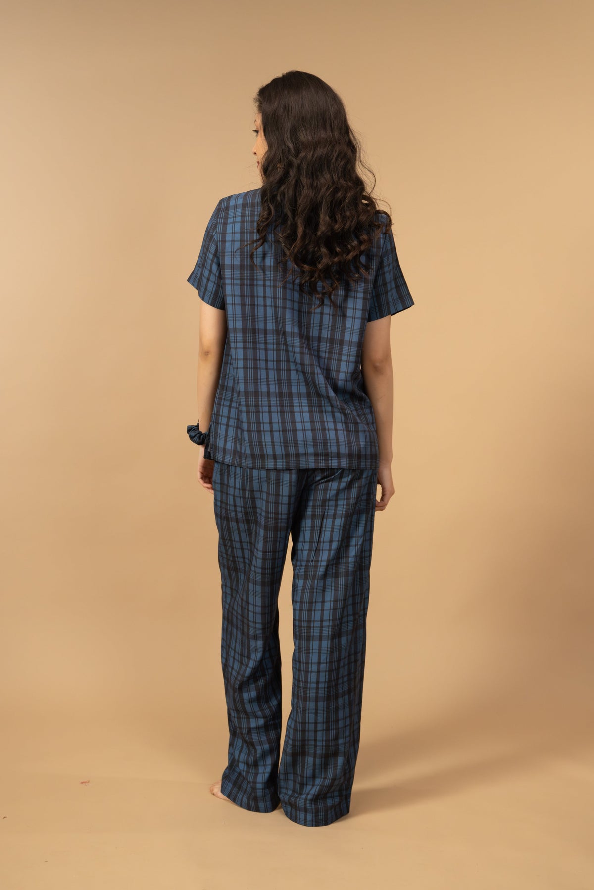Twilight Check Viscose Women's Pajama Set - Half Sleeves