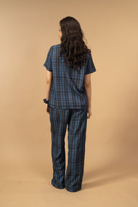 Twilight Check Viscose Women's Pajama Set - Half Sleeves
