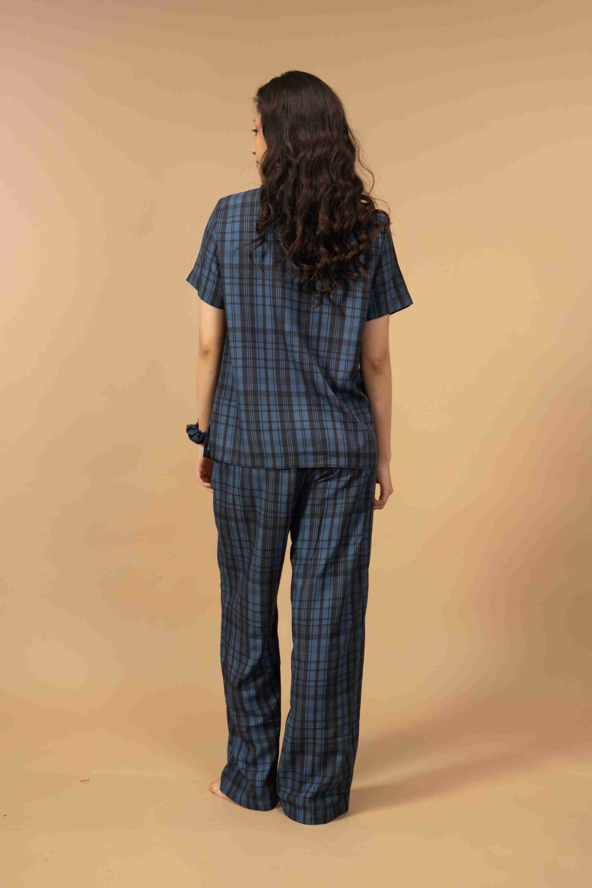 Twilight Check Viscose Women's Pajama Set - Half Sleeves