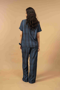 Twilight Check Viscose Women's Pajama Set - Half Sleeves