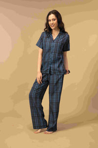 Twilight Check Viscose Women's Pajama Set - Half Sleeves