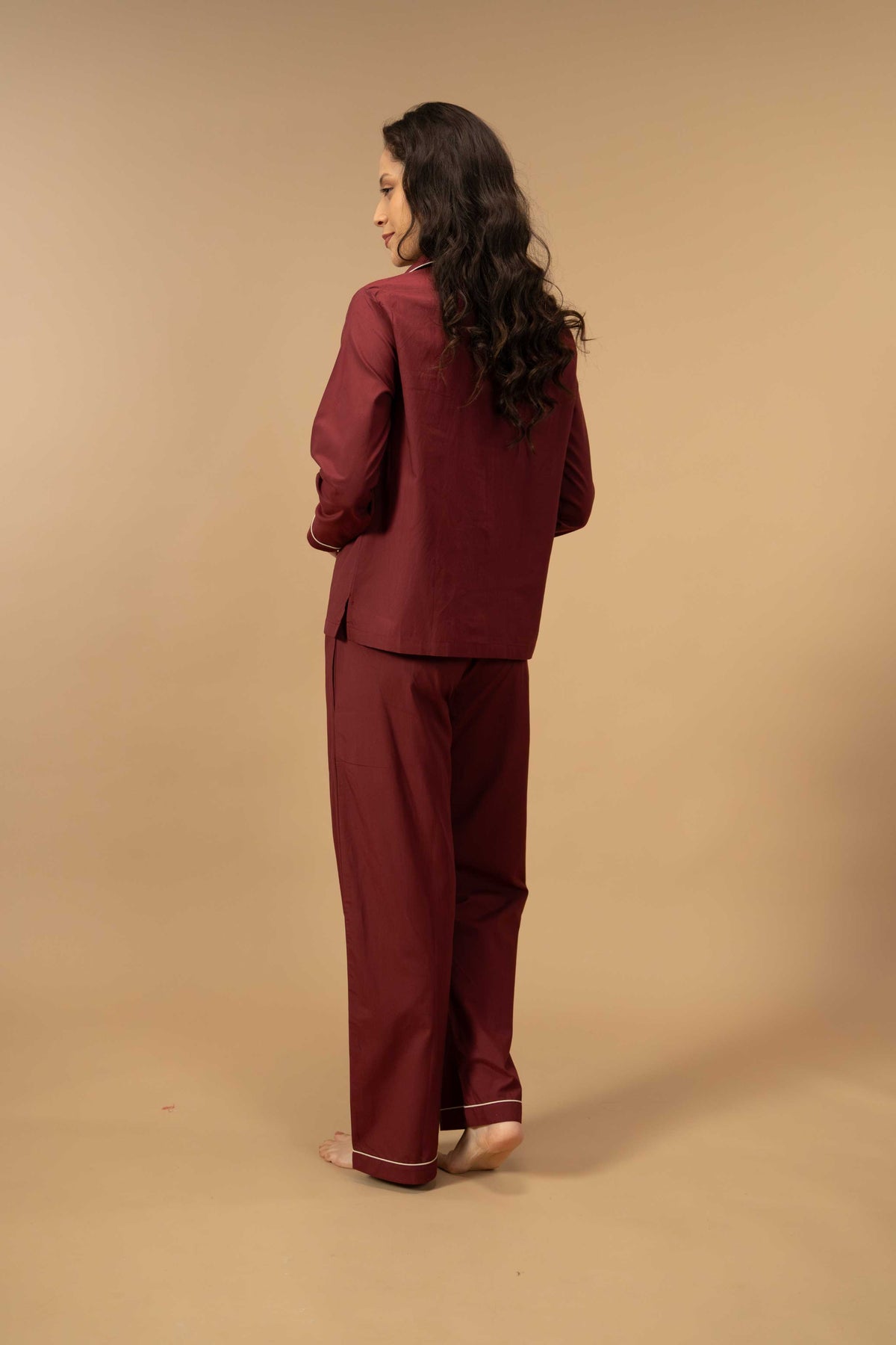 Burgundy Emily Soft Cotton Women's Pajama Set - Full Sleeves