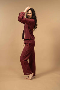 Burgundy Emily Soft Cotton Women's Pajama Set - Full Sleeves