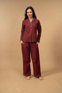 Burgundy Emily Soft Cotton Women's Pajama Set - Full Sleeves