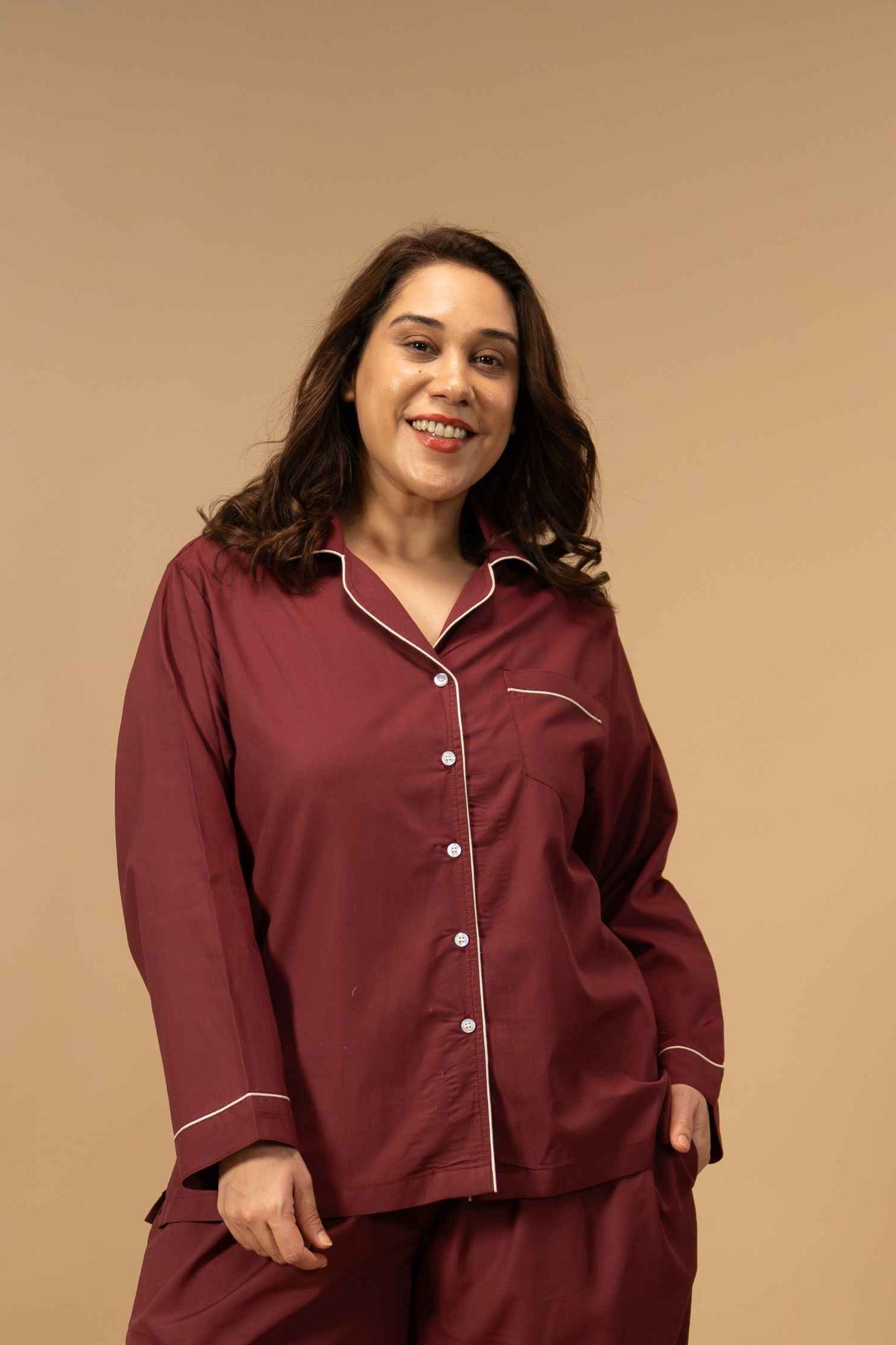 Emily Burgundy Women's Cotton Shirt - Full Sleeves