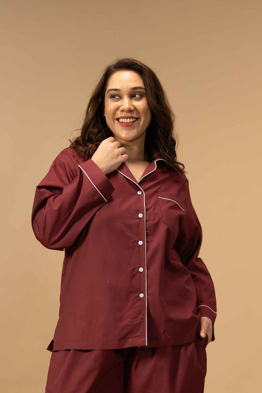 Emily Burgundy Women's Cotton Shirt Only - Full Sleeves