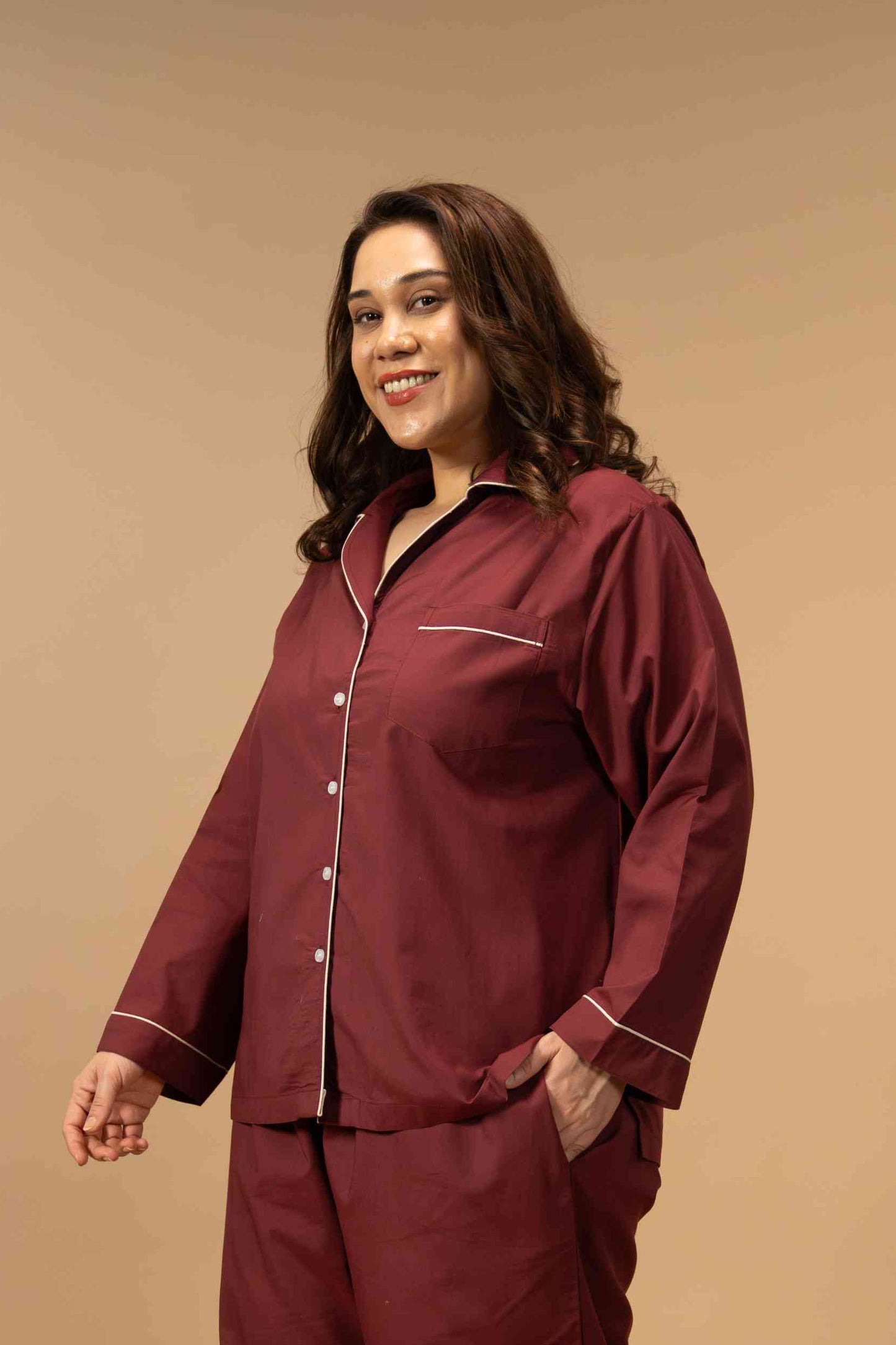 Emily Burgundy Women's Cotton Shirt - Full Sleeves