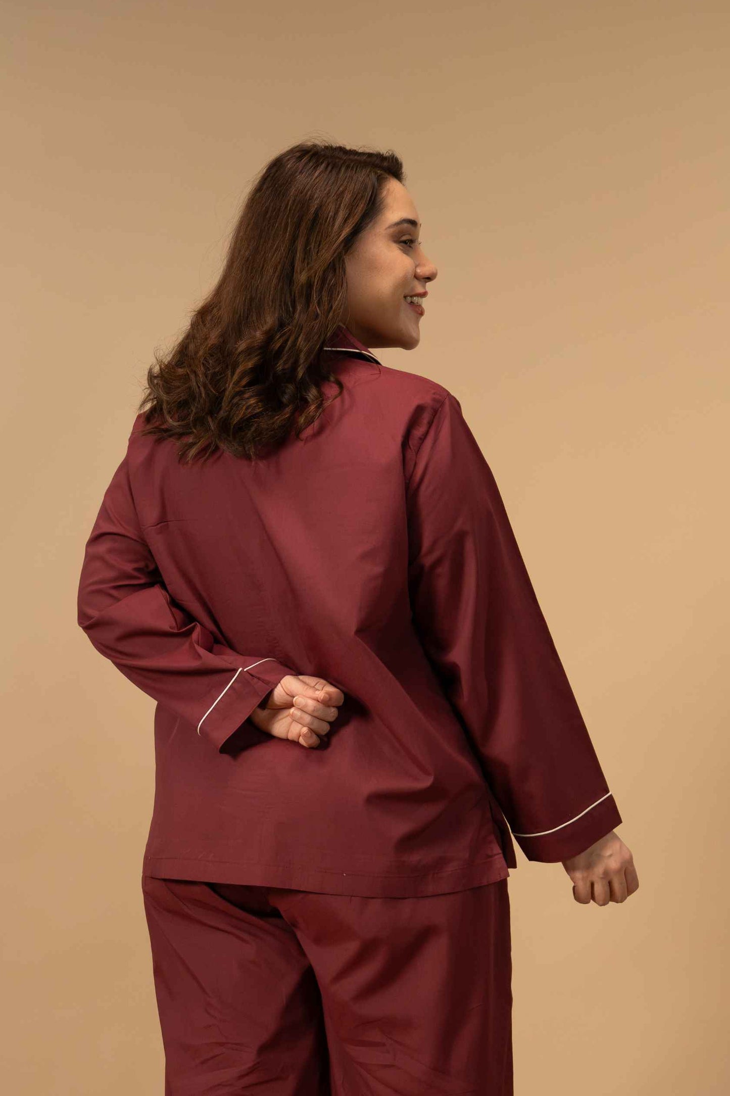 Emily Burgundy Women's Cotton Shirt - Full Sleeves