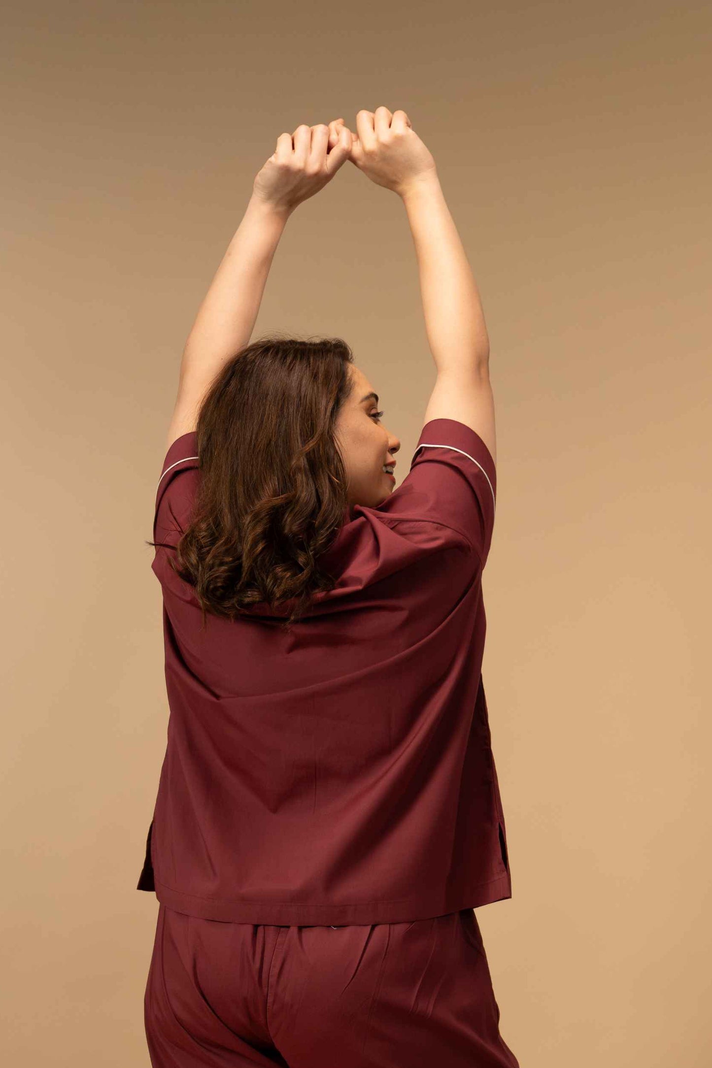 Emily Burgundy Women's Cotton Shirt - Half Sleeves
