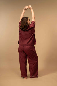 Burgundy Emily Soft Cotton Women's Curve Pajama Set - Half Sleeves