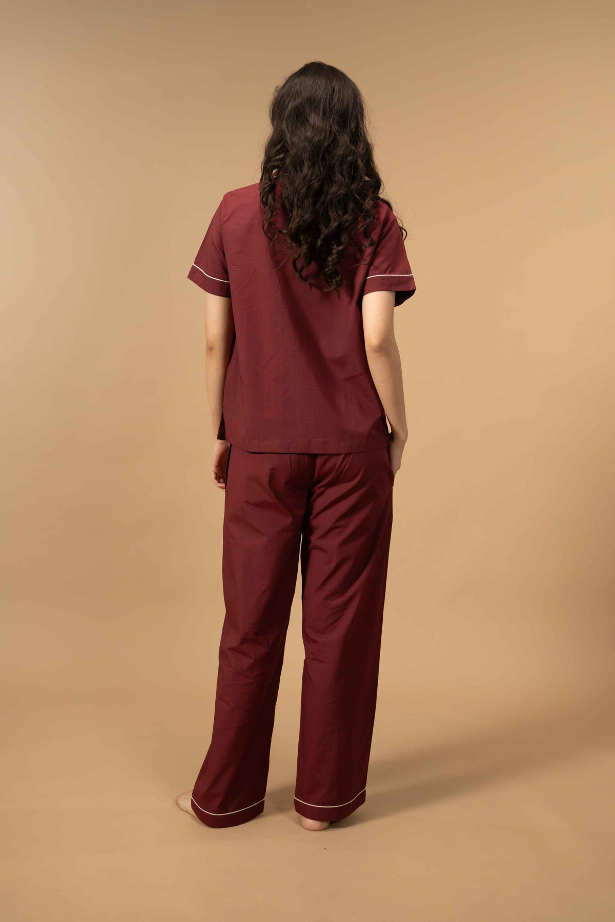 Burgundy Emily Soft Cotton Women's Pajama Set - Half Sleeves
