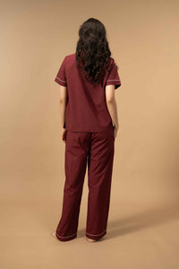 Burgundy Emily Soft Cotton Women's Pajama Set - Half Sleeves