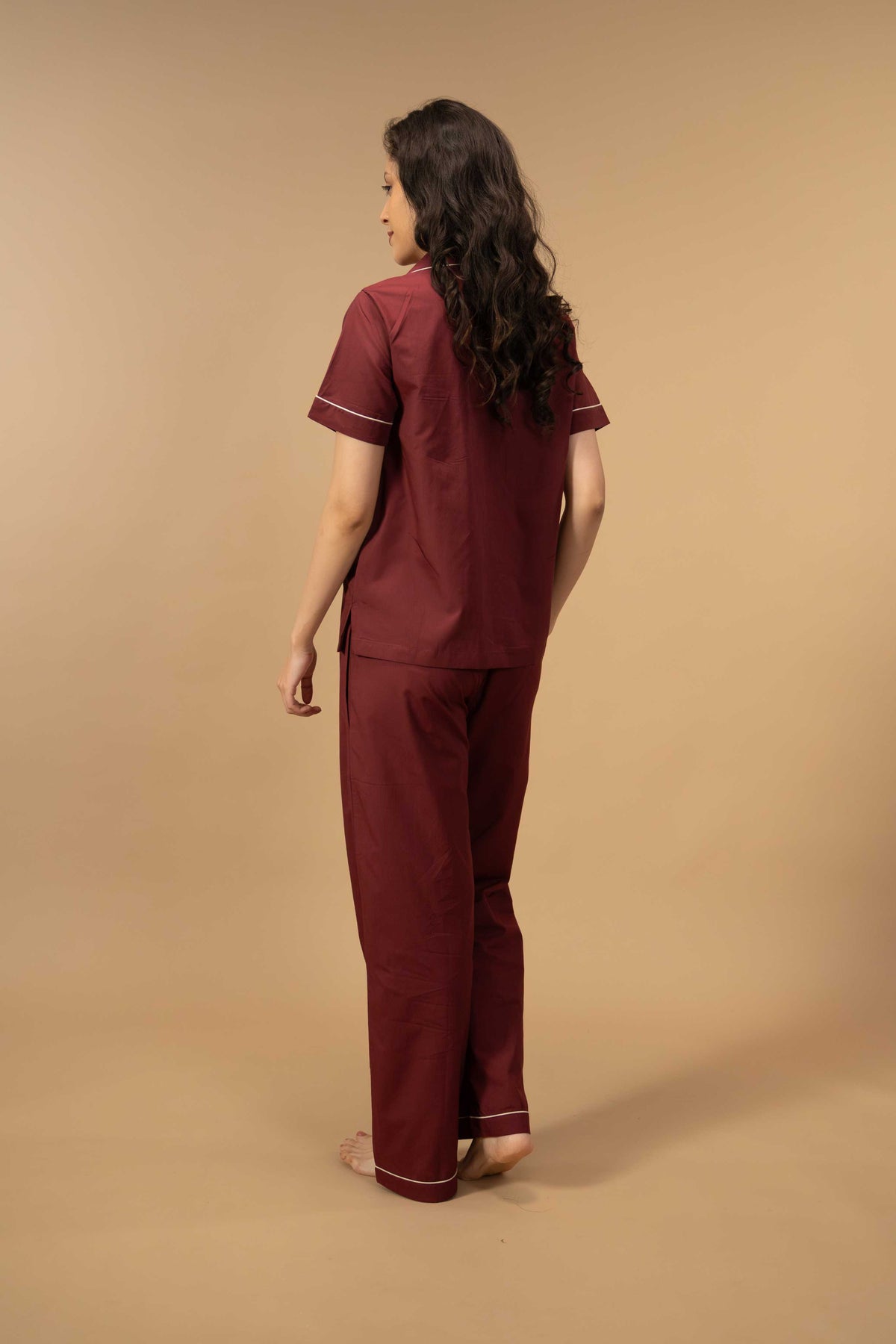 Burgundy Emily Soft Cotton Women's Pajama Set - Half Sleeves