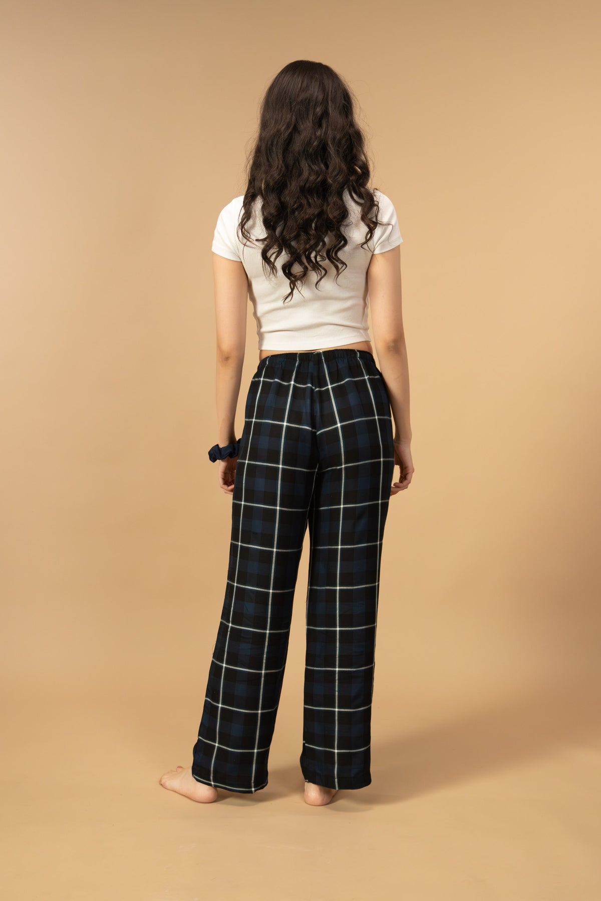 Black and Blue Check Cotton Women's Pajama