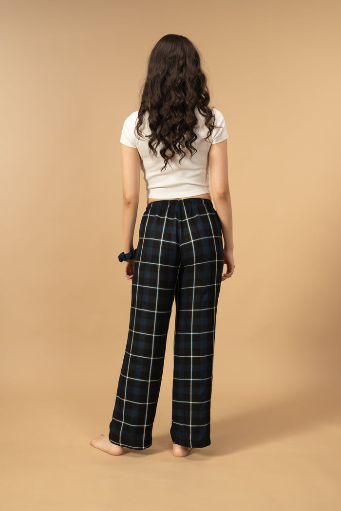 Black and Blue Check Cotton Women's Pajama