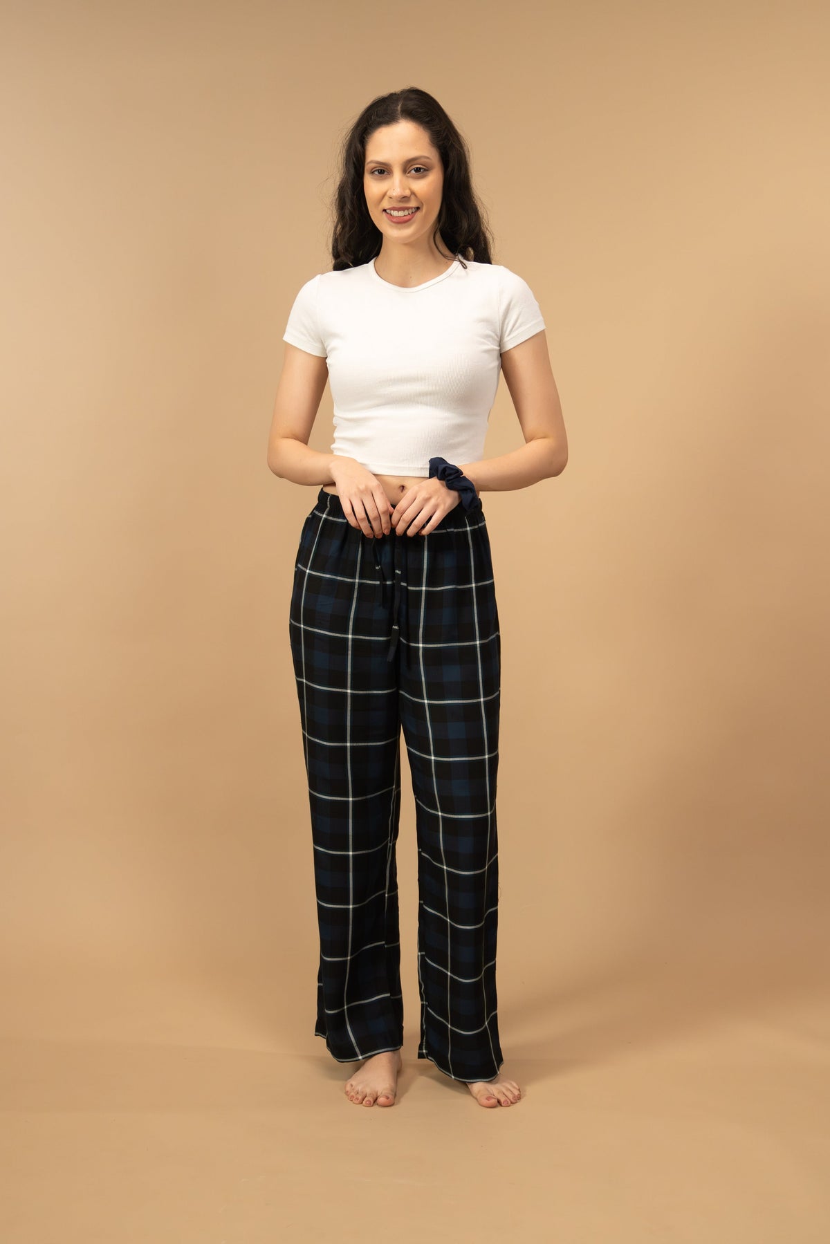 Black and Blue Check Cotton Women's Pajama