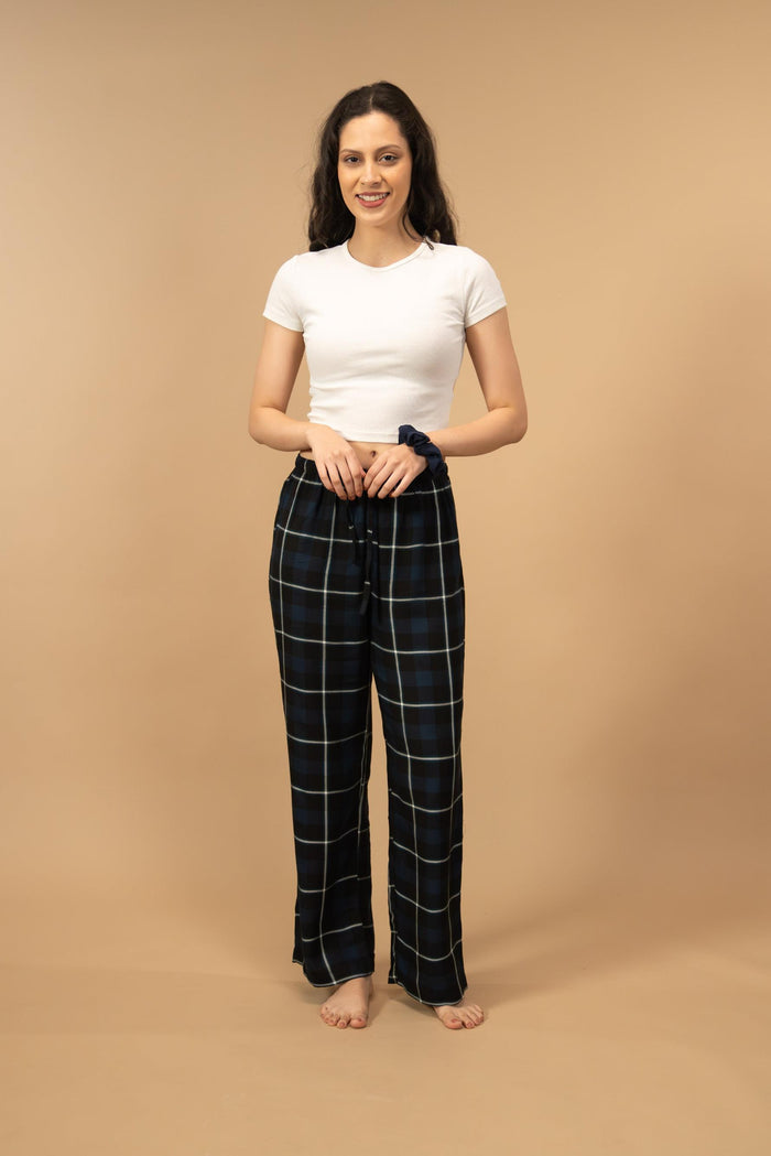 Black and Blue Check Cotton Women's Pajama