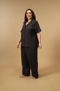 Miley Polka Viscose Women's Curve Pajama Set - Half Sleeves