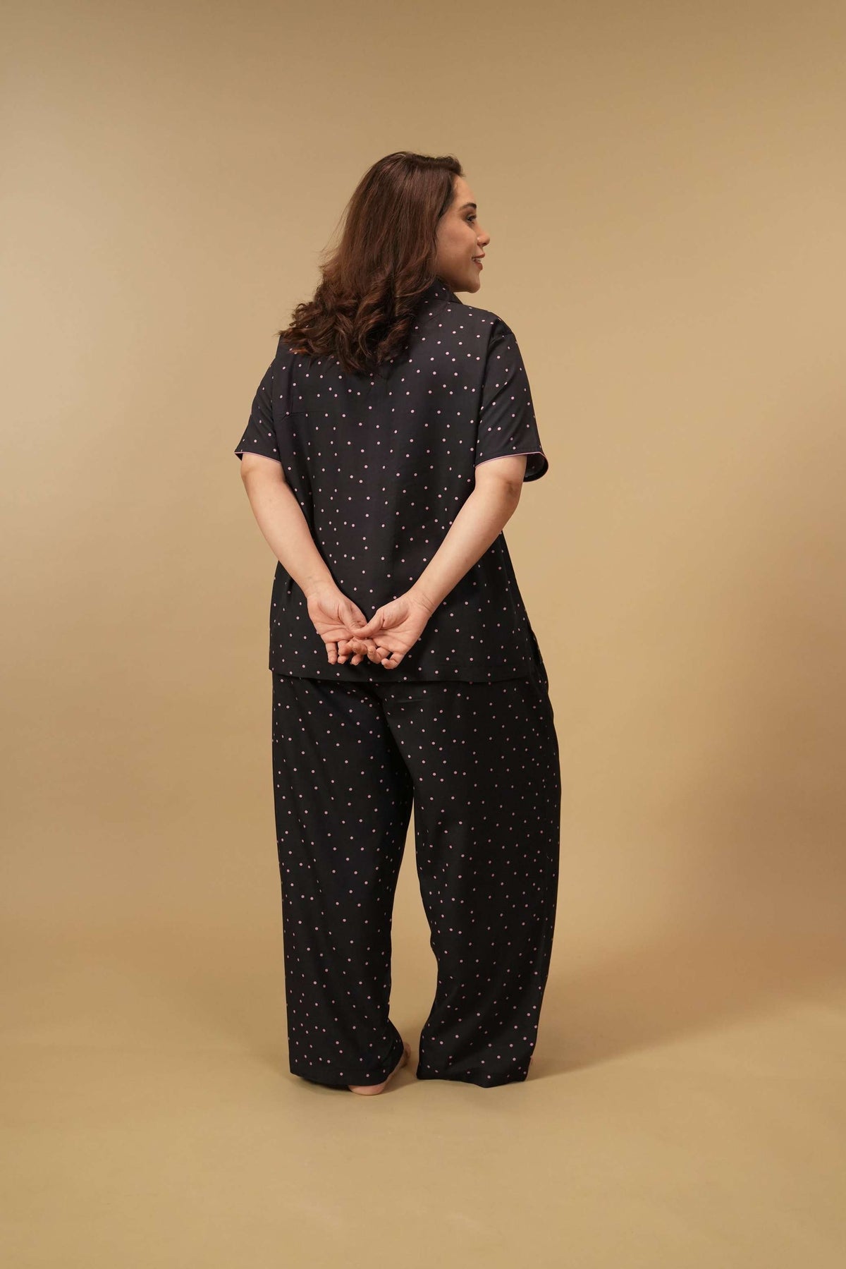 Miley Polka Viscose Women's Curve Pajama Set - Half Sleeves