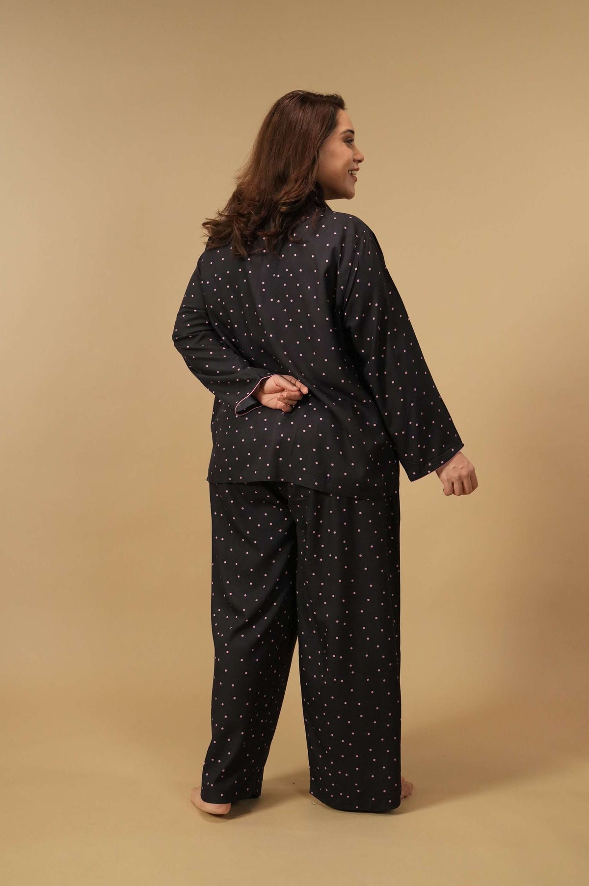 Miley Polka Viscose Women's Curve Pajama Set - Full Sleeves