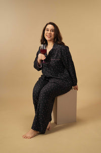 Miley Polka Viscose Women's Curve Pajama Set - Full Sleeves