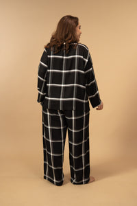 Clara Black Checks Cotton Blend Women's Curve Pajama Set- Full Sleeves