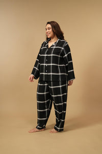 Clara Black Checks Cotton Blend Women's Curve Pajama Set- Full Sleeves