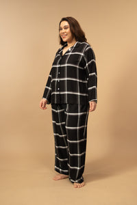 Clara Black Checks Cotton Blend Women's Curve Pajama Set- Full Sleeves