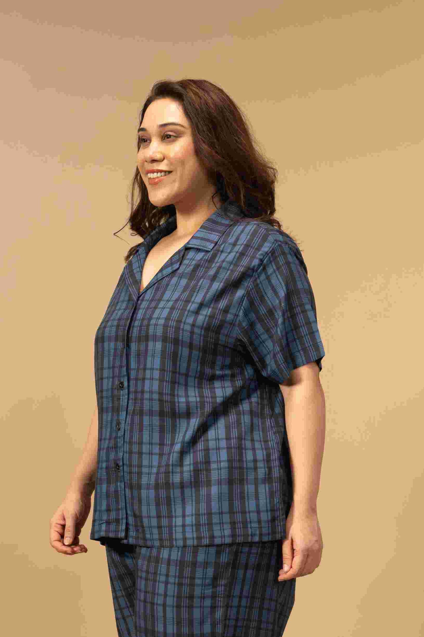 Twilight Check Women's Viscose Shirt - Half Sleeves