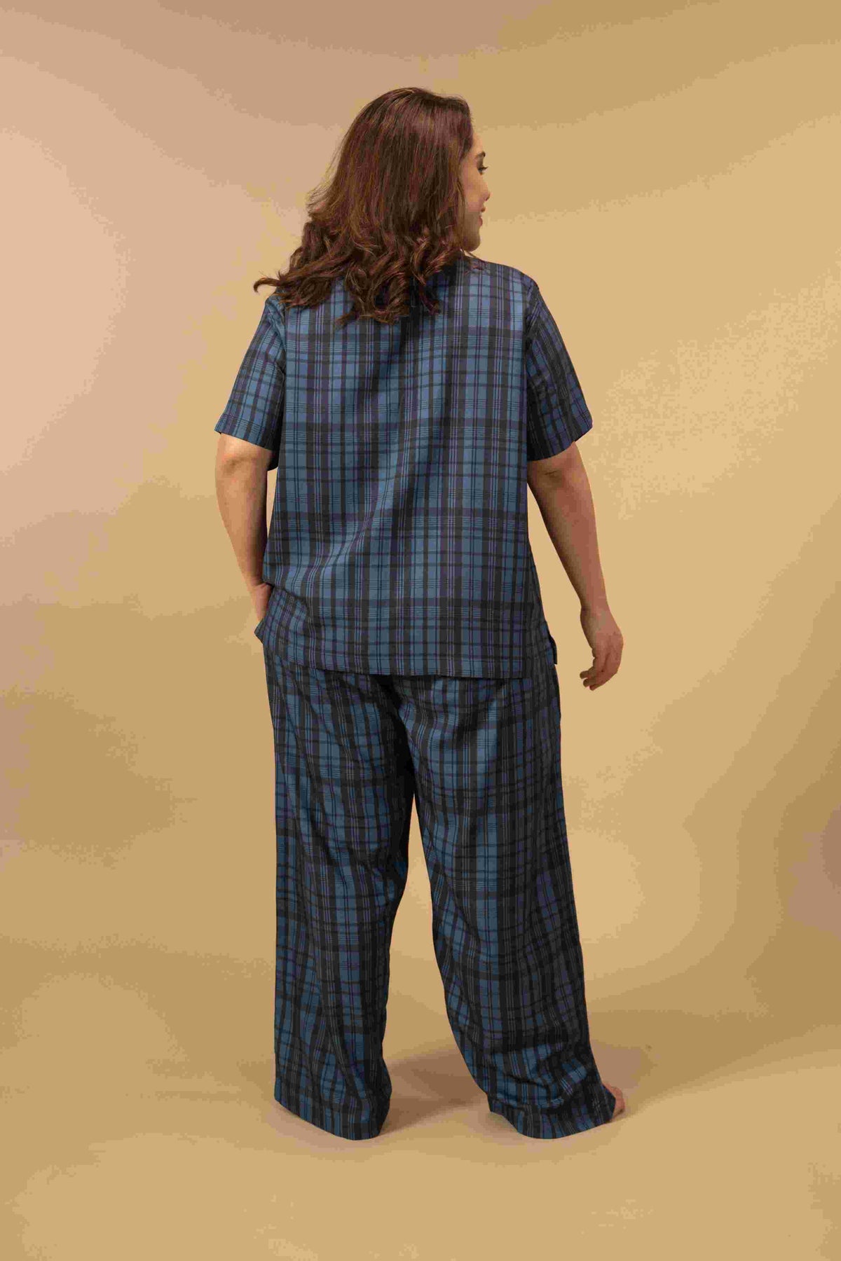 Twilight Check Viscose Women's Curve Pajama Set - Half Sleeves
