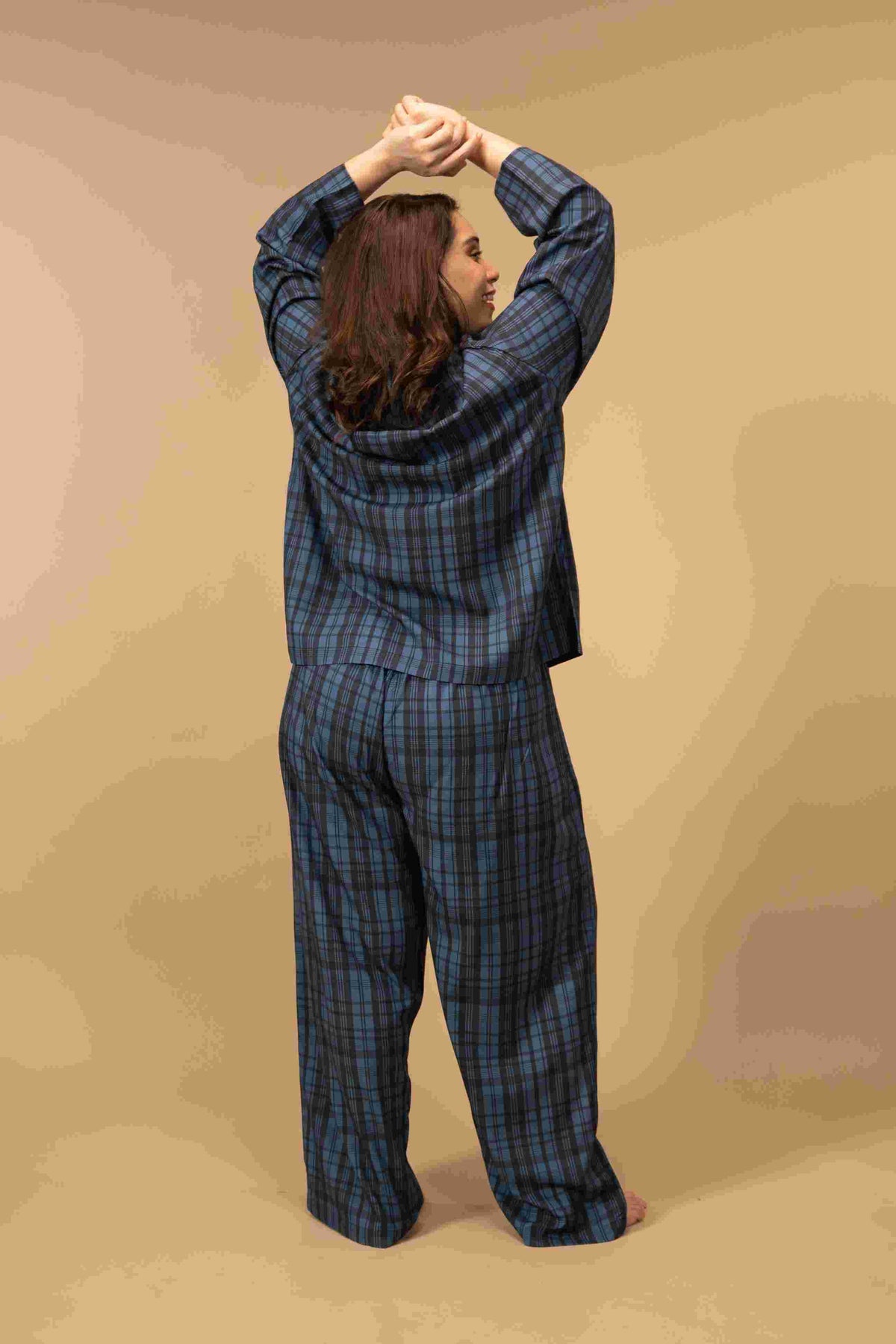 Twilight Check Viscose Women's Curve Pajama Set - Full Sleeves