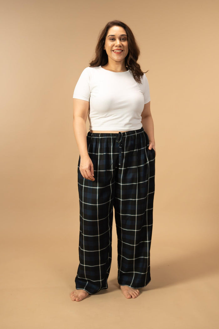Black and Blue Check Cotton Women's Curve Pajama