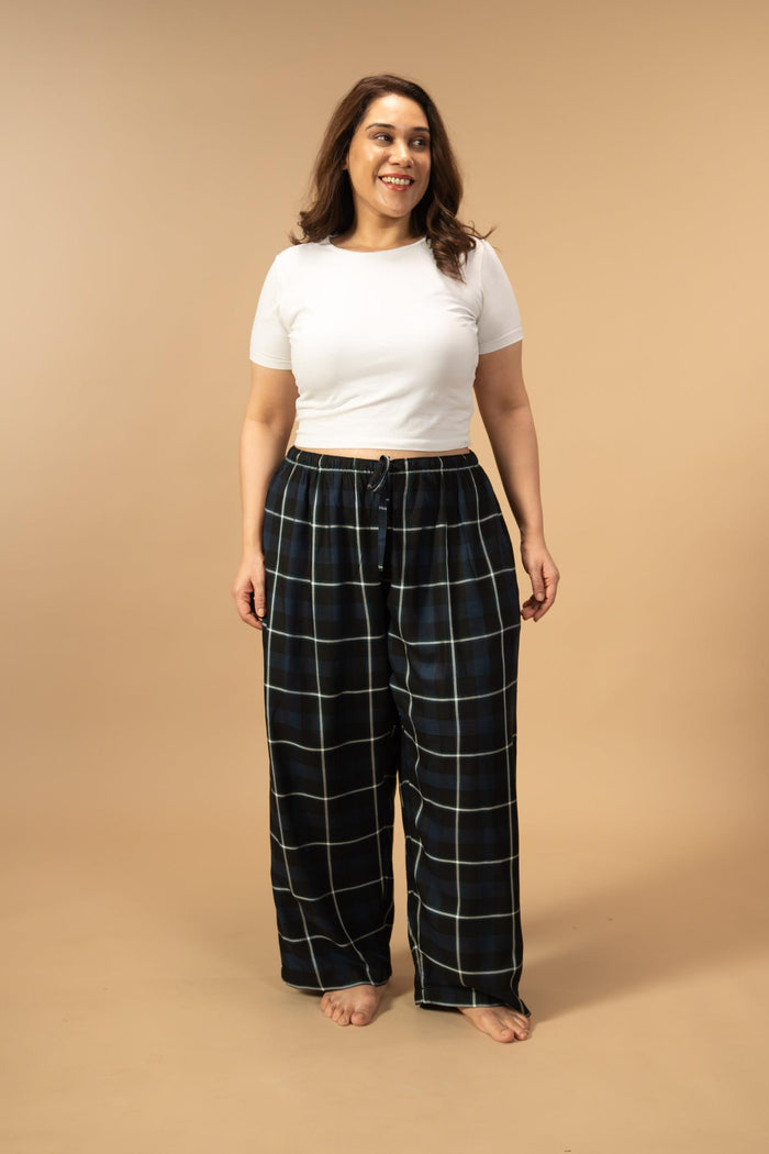 Black and Blue Check Cotton Women's Curve Pajama