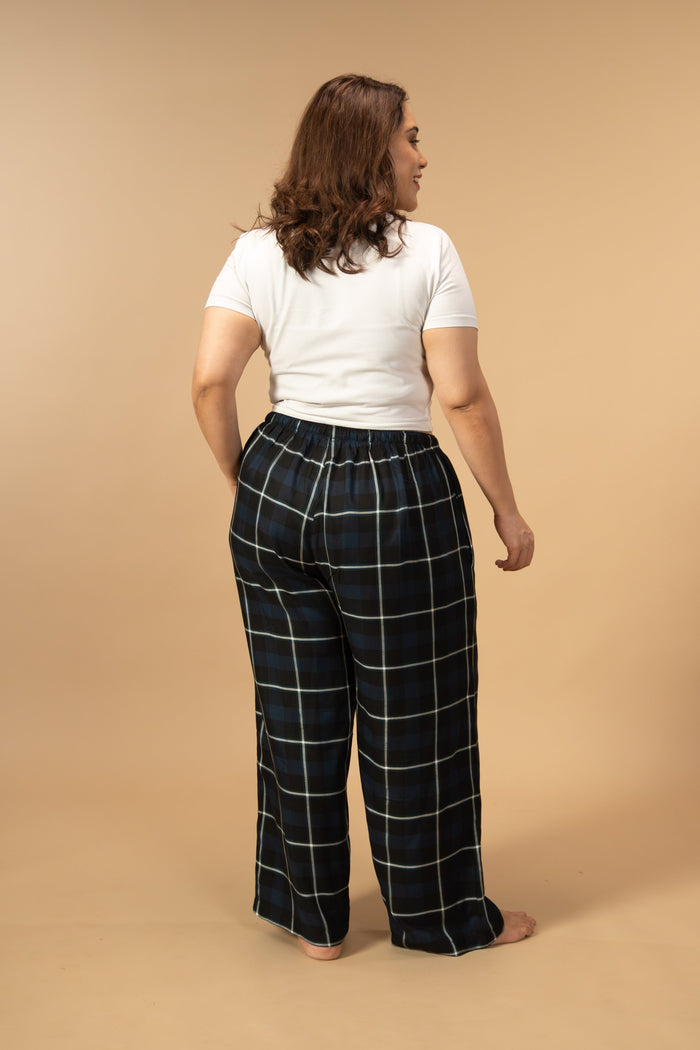 Black and Blue Check Cotton Women's Curve Pajama