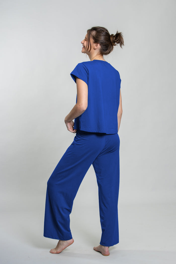 Royal Blue Lucy Butter-Soft Cotton Knit Pajama Set - Half Sleeves