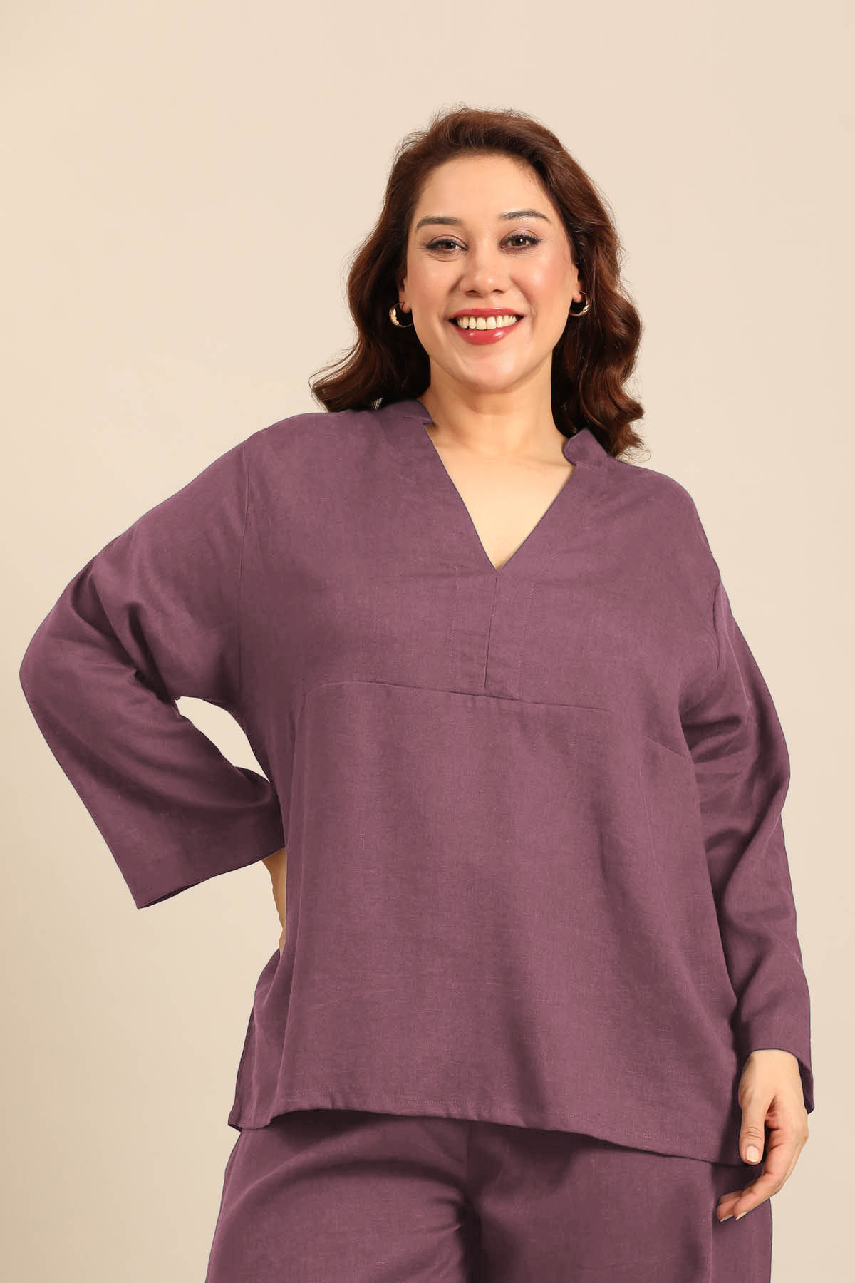 Sandra Mauve Linen Blend Women's Co-ord Set