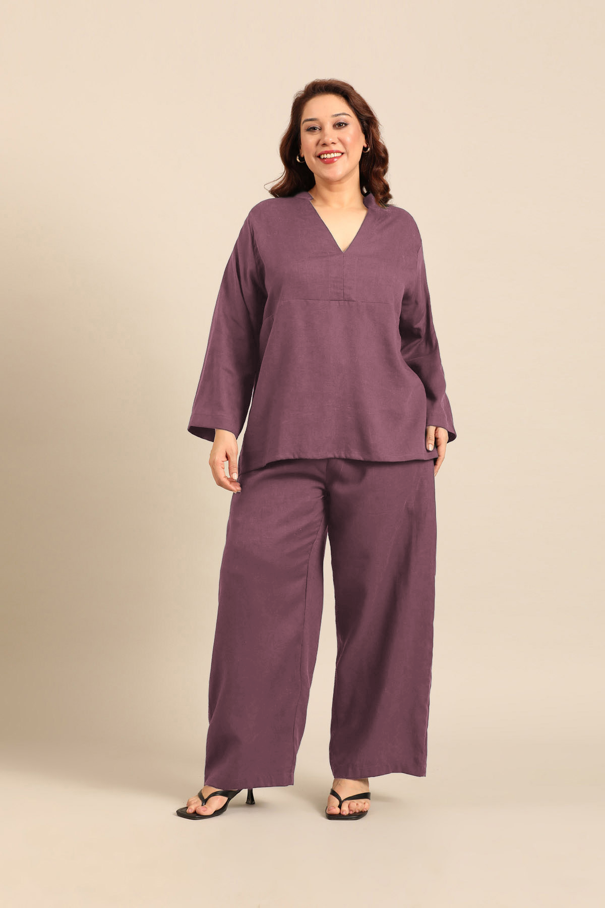 Sandra Mauve Linen Blend Women's Co-ord Set
